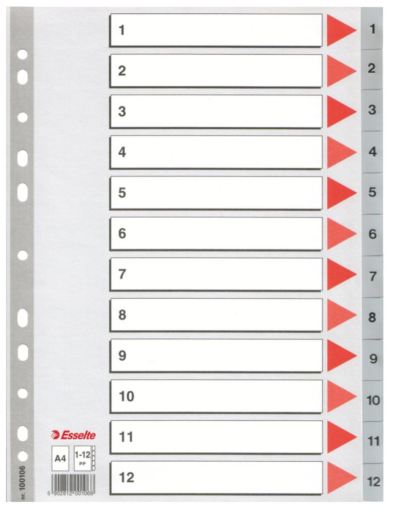 Separatoare Index Plastic 1-12 Esselte