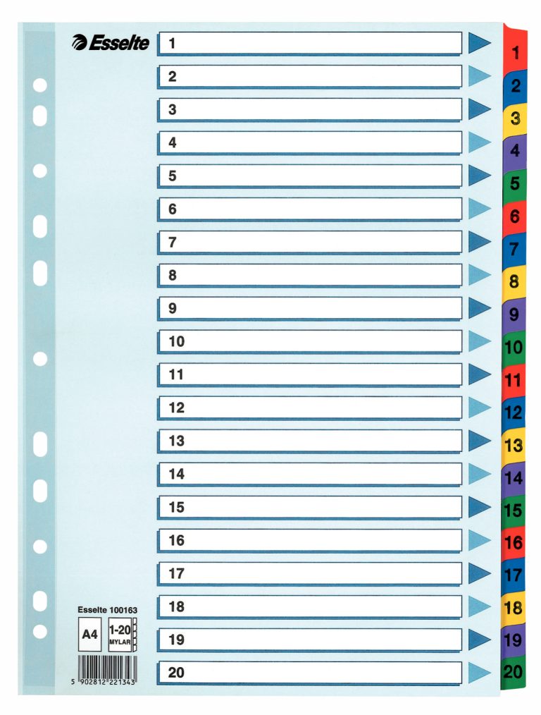 Separatoare Index Carton 1-20 Mylar Esselte