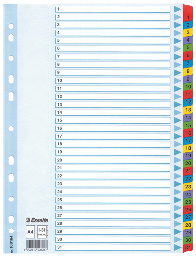 Separatoare Index Carton 1-31 Mylar Esselte