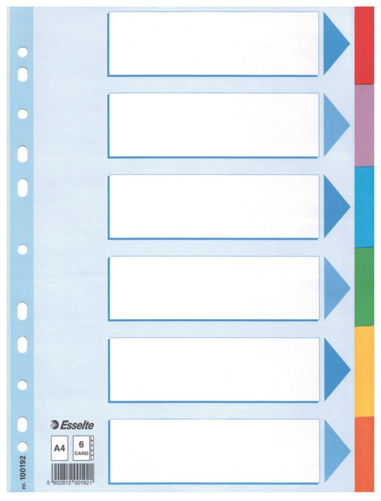 Separatoare Index Carton 6 Coli Standard Esselte