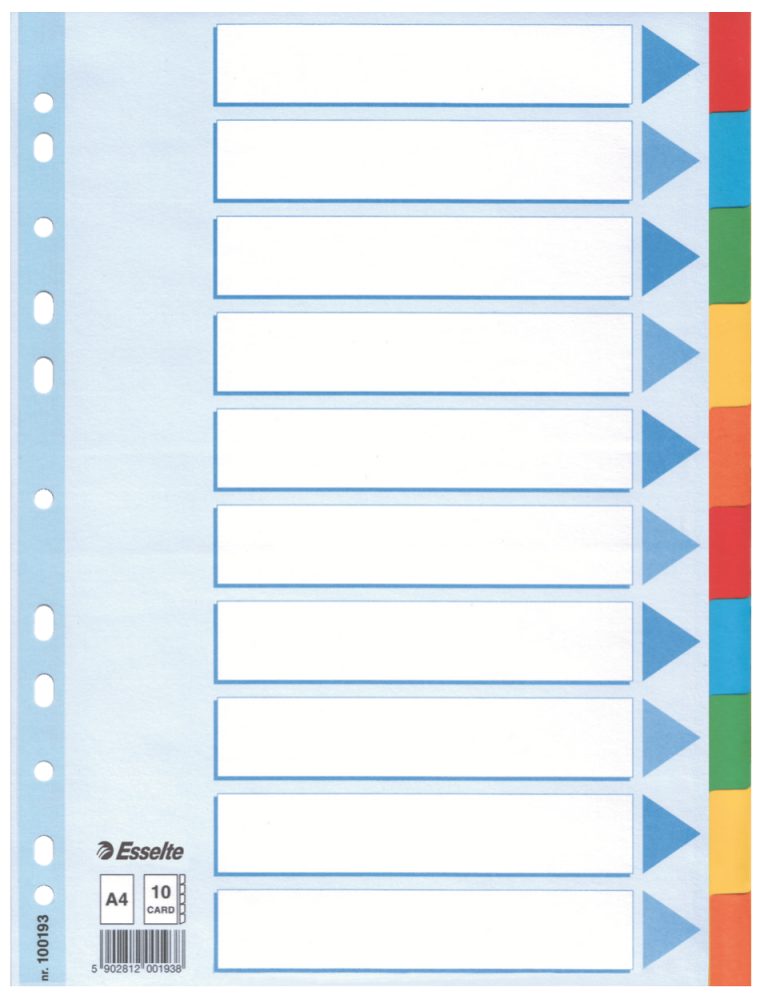 Separatoare Index Carton 10 Coli Standard Esselte