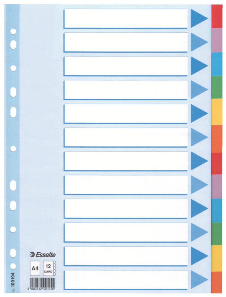 Separatoare Index Carton 12 Coli Standard Esselte