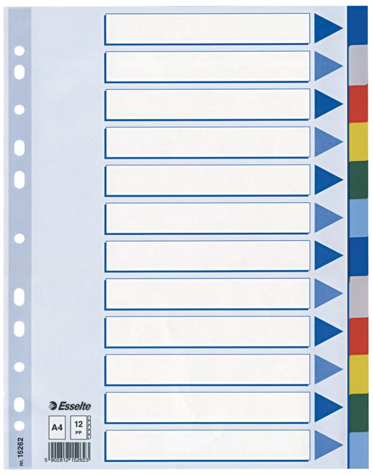 Separatoare Index Plastic 12 Culori Esselte