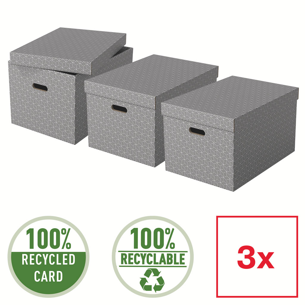 Cutie Depozitare Cu Capac 51 X 35 X 30cm Gri Recycled Fsc 3/Set Esselte