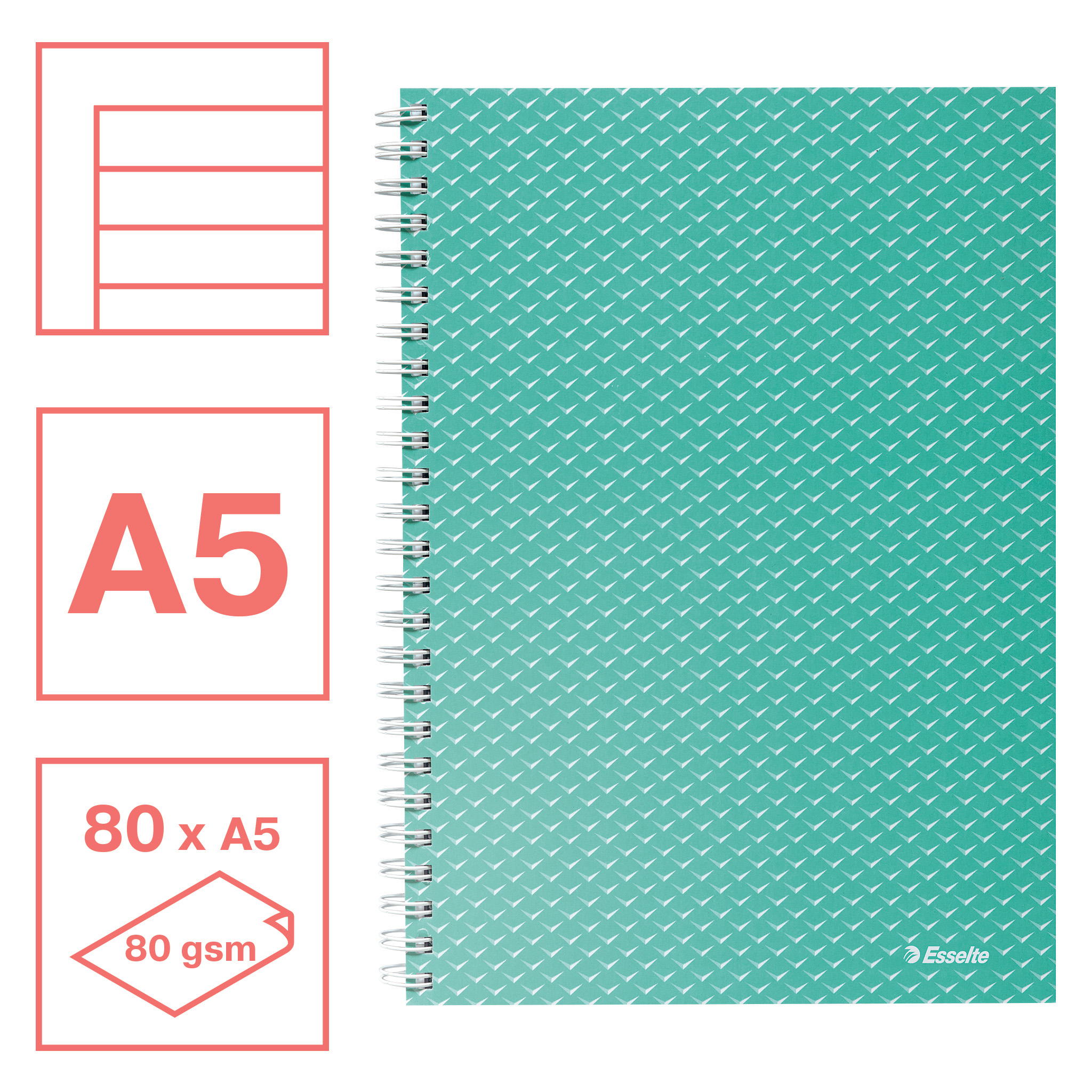 Caiet Birou Spira A5 80 File Dictando Verde Coperta Carton Colour'Breeze Esselte