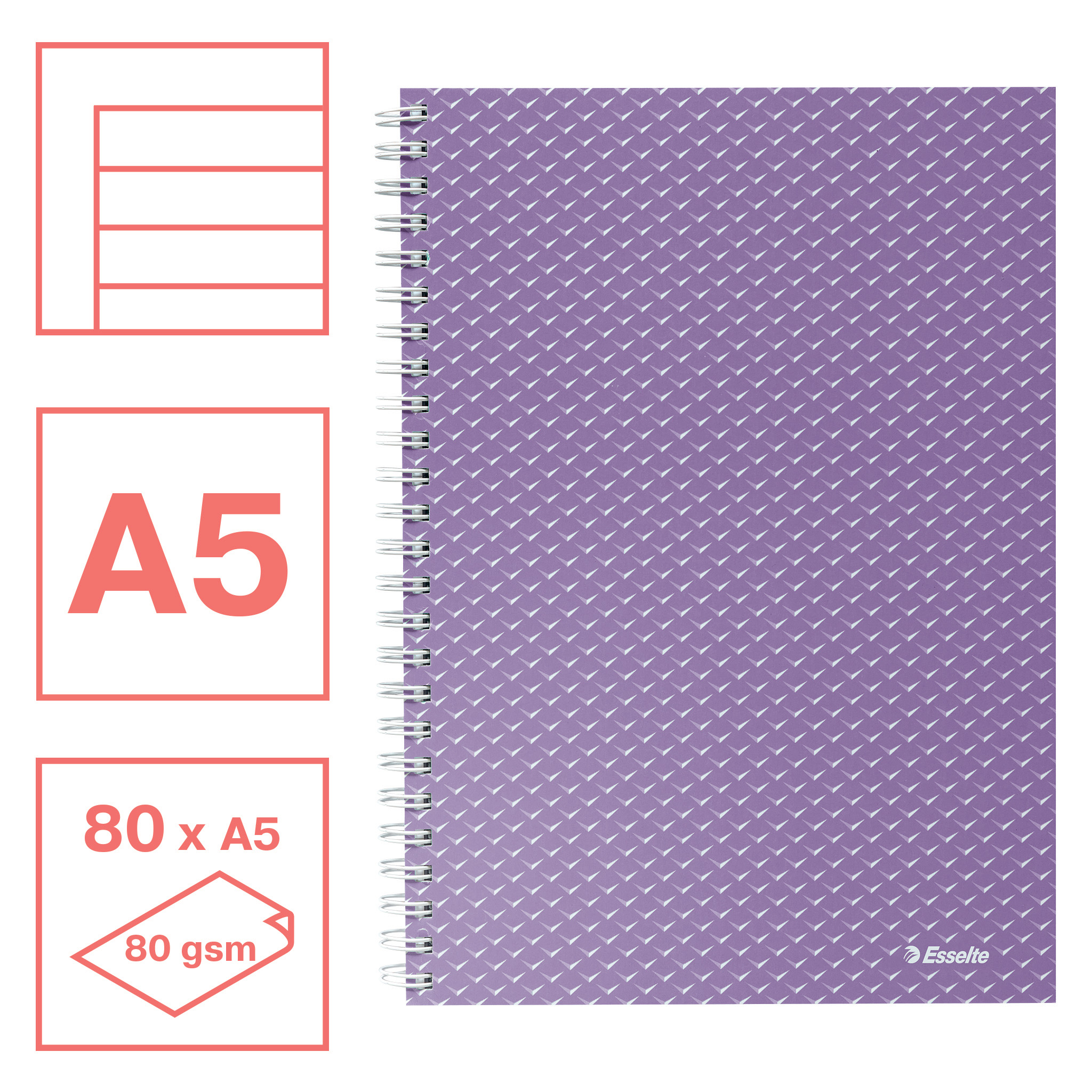 Caiet Birou Spira A5 80 File Dictando Lavanda Coperta Carton Colour'Breeze Esselte