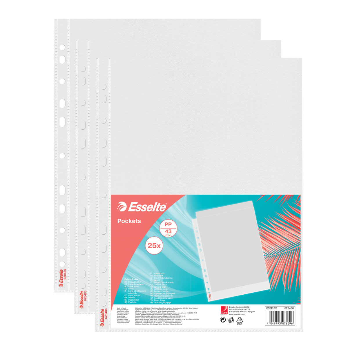 Folie Protectie A4 43 Microni 25/Set Reciclabila Colour'Breeze Esselte