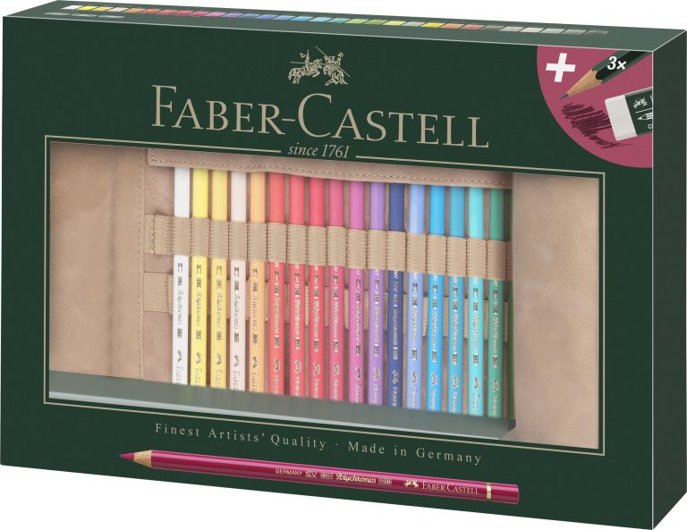 Rollup 30 Creioane Colorate Polychromos + 3 Cr Castell 9000 Faber-Castell