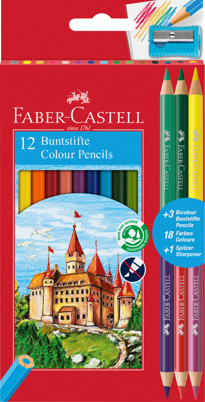 Creioane Colorate 12+3 Culori Eco Faber-Castell