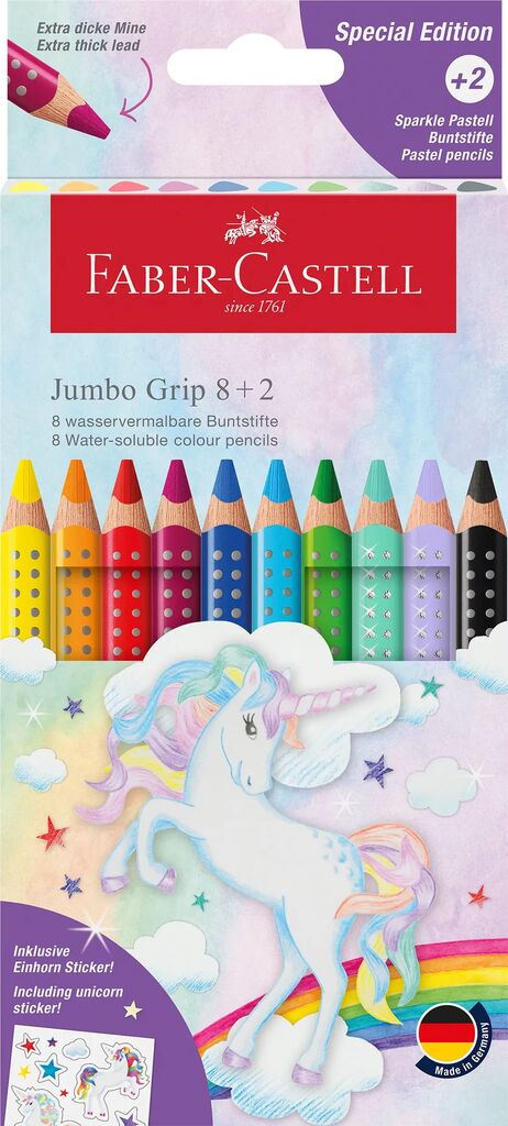 Creioane Colorate 8+2 Culori Jumbo Grip Unicorni Faber-Castell