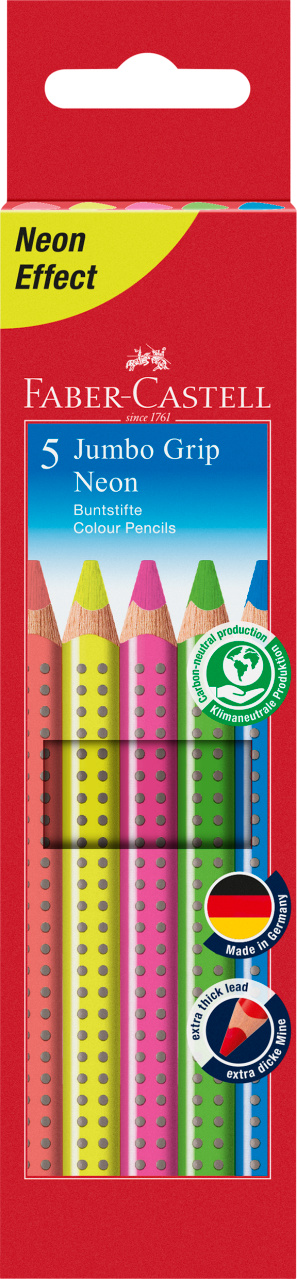 Creioane Colorate 5 Culori Neon Jumbo Grip Faber-Castell