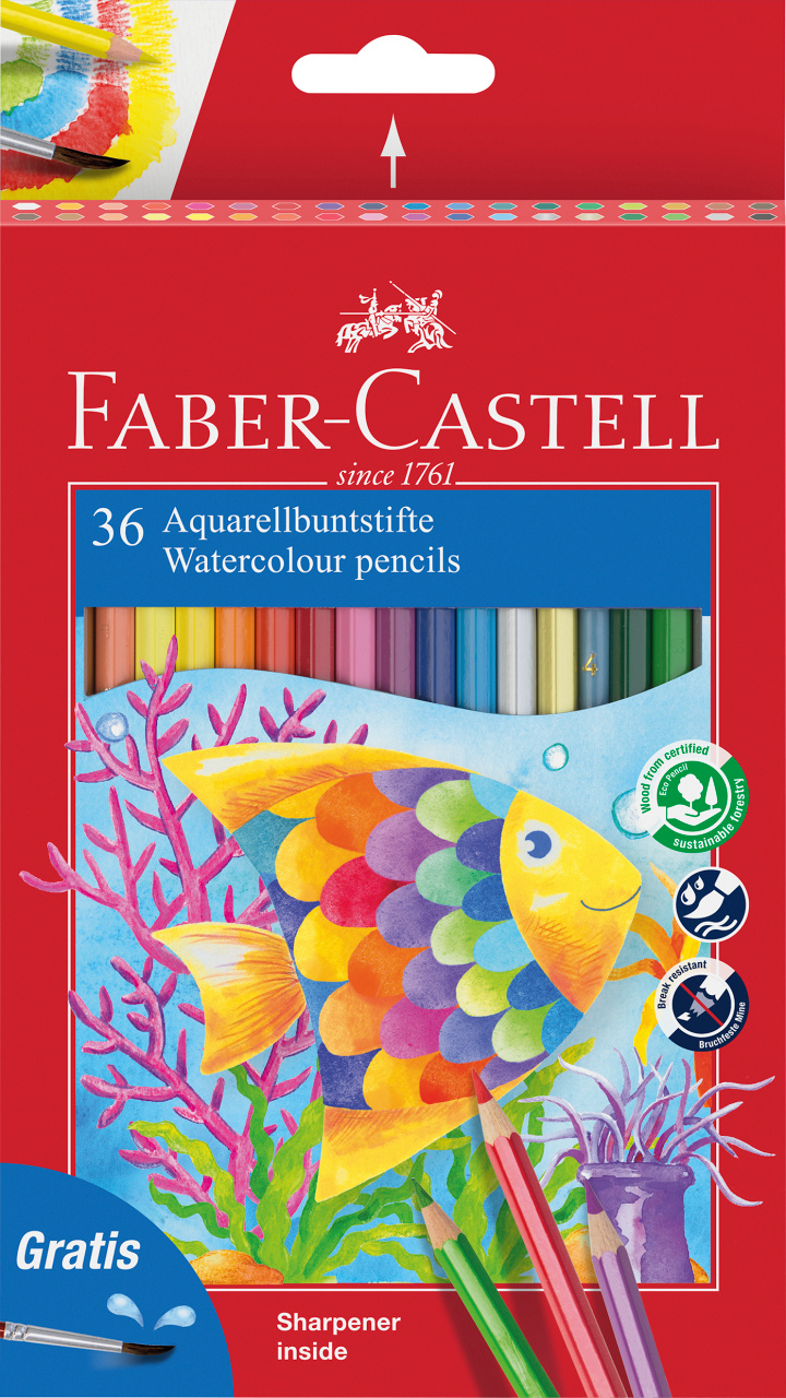 Creioane Colorate Acuarela 36 Buc + Pensula Faber-Castell