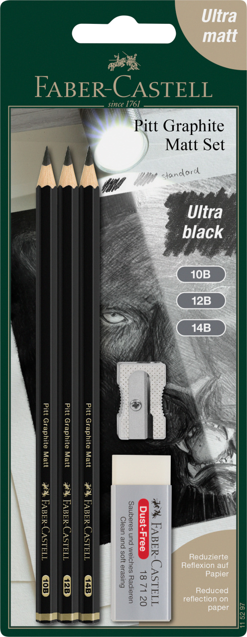 Blister 3 Buc Creion Grafit Mat 10B, 12B, 14B Pitt Faber-Castell