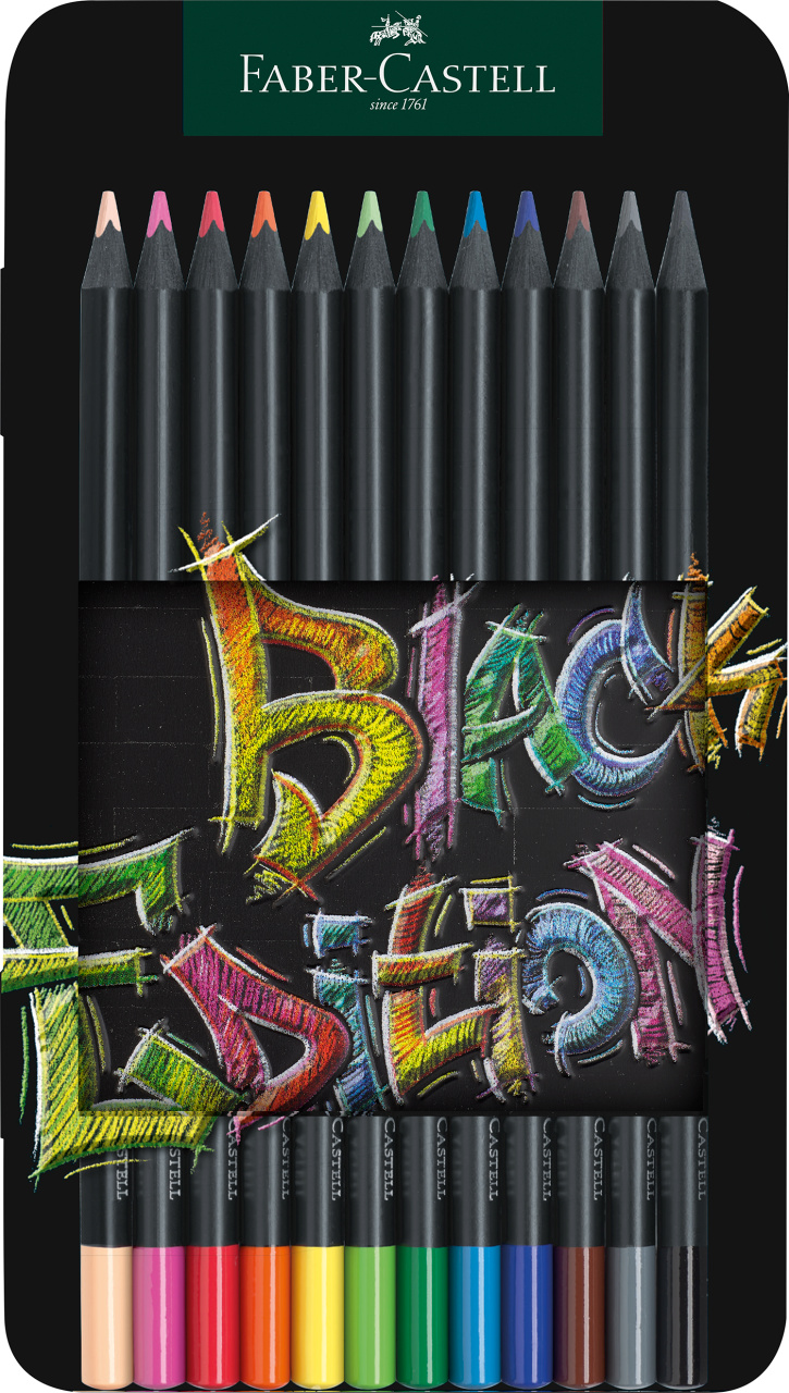 Creioane Colorate 12 Culori Black Edition Cutie Metal Faber-Castell