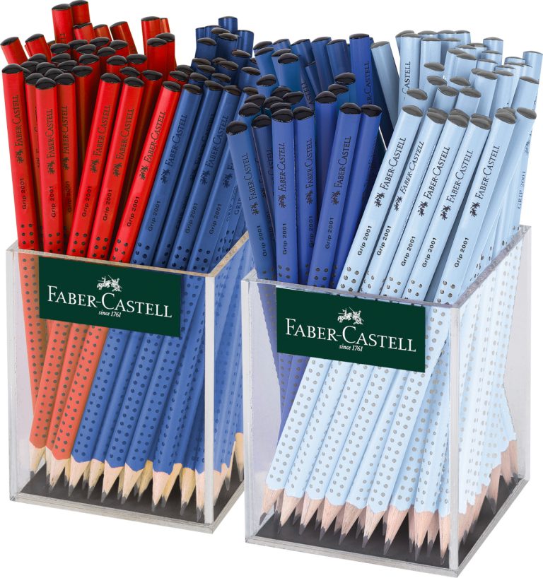 Creion Grafit Fara Guma Grip 2001 Rosu-Albastru-Bleu 2*72 Cutie Plastic Faber-Castell