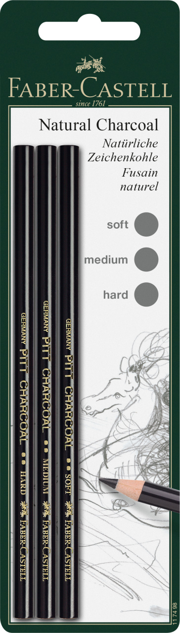 Blister 3 Buc Creion Carbune Natural Pitt Monochrome S,M,H Faber