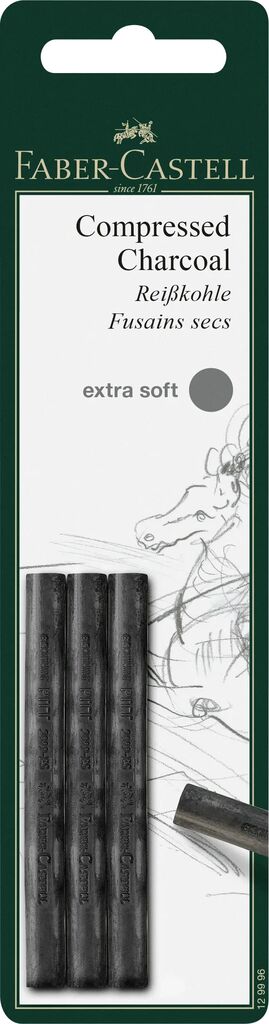 Blister 3 Buc Carbune Presat Pitt Monochrome Extra-Soft Faber-Castell