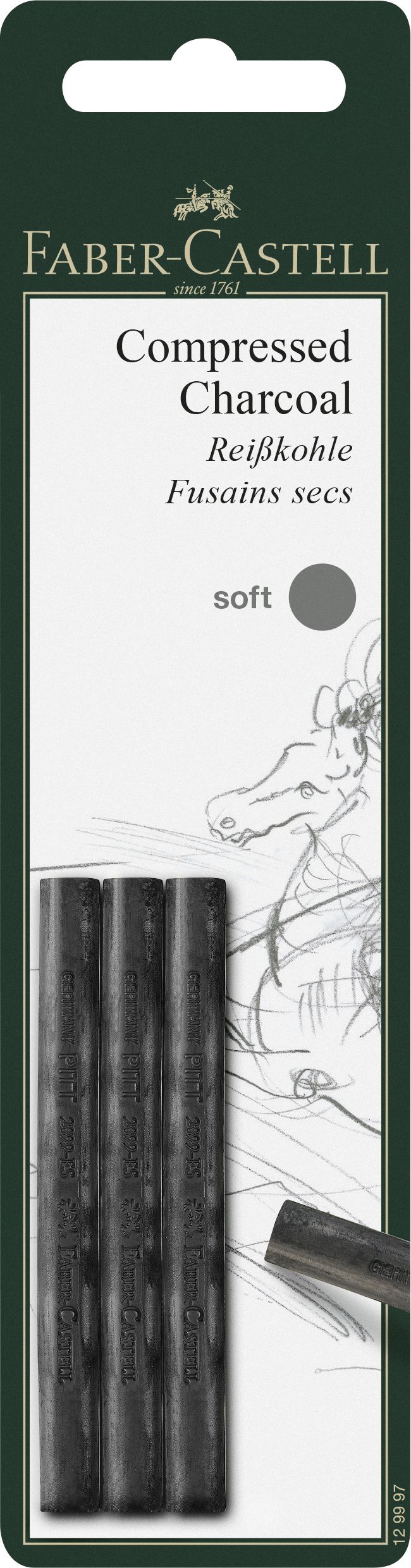 Blister 3 Buc Carbune Presat Pitt Monochrome Soft Faber-Castell