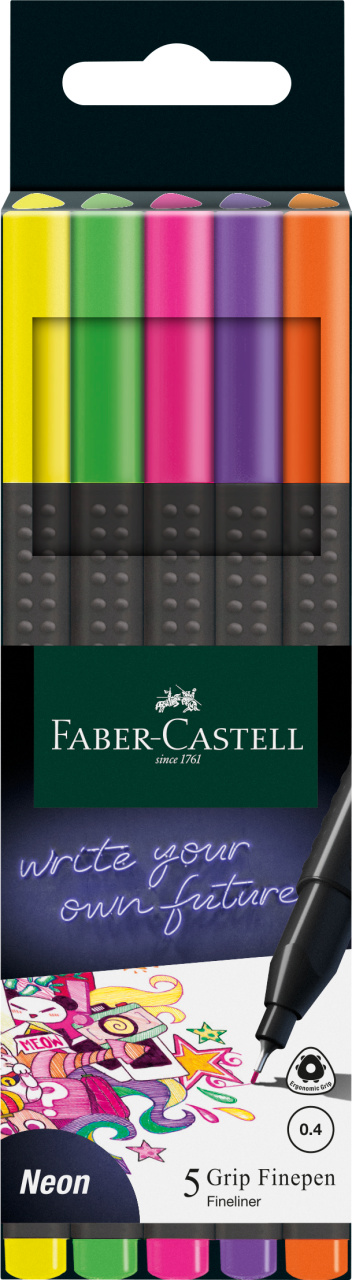 Liner 0.4mm Set 5 Buc Neon Grip Faber-Castell