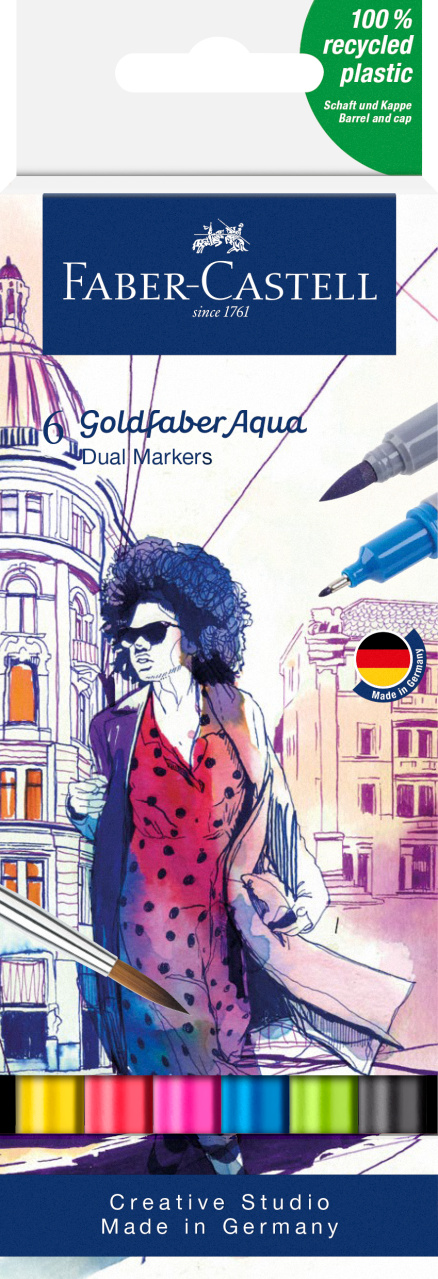 Marker Solubil 2 Capete Set 6 Buc Culori De Baza Goldfaber Faber-Castell