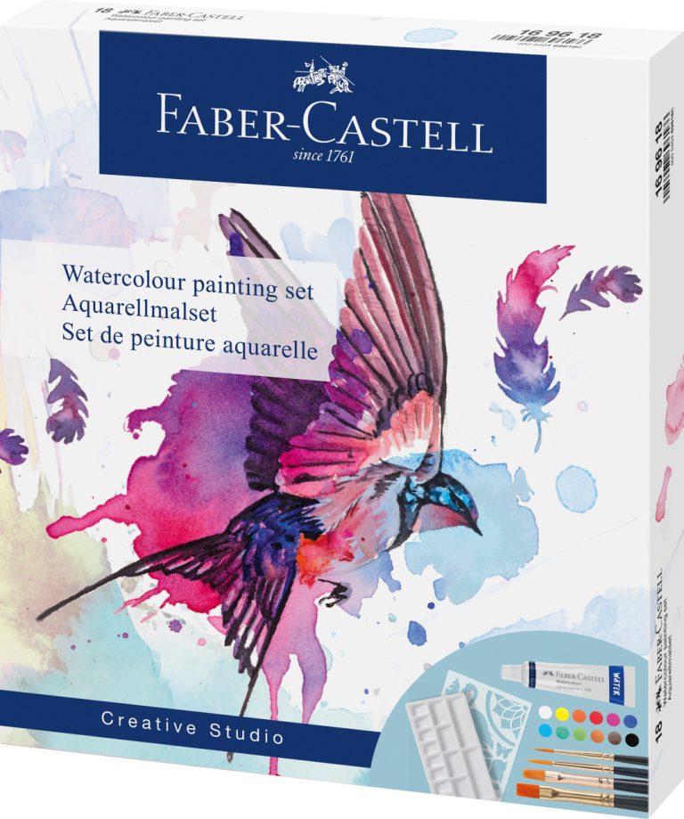 Set Creativ Tempera 18 Piese (Tempera Acuarele 12 Culori X 5ml + 4 Pensule+ Sablon Plastic) Faber-Castell