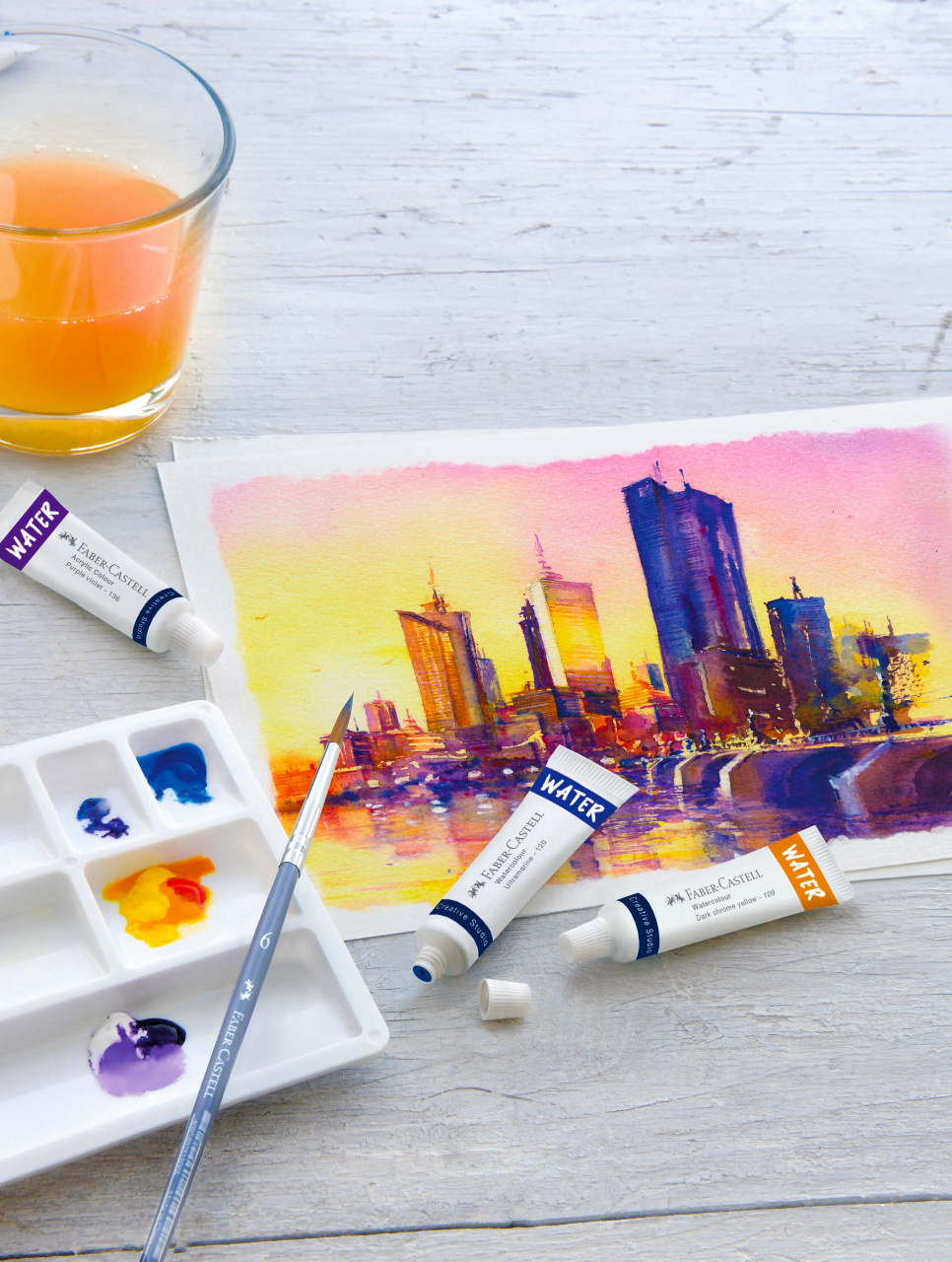 Tempera Acuarele 24 Culori 9ml + Paleta Faber-Castell