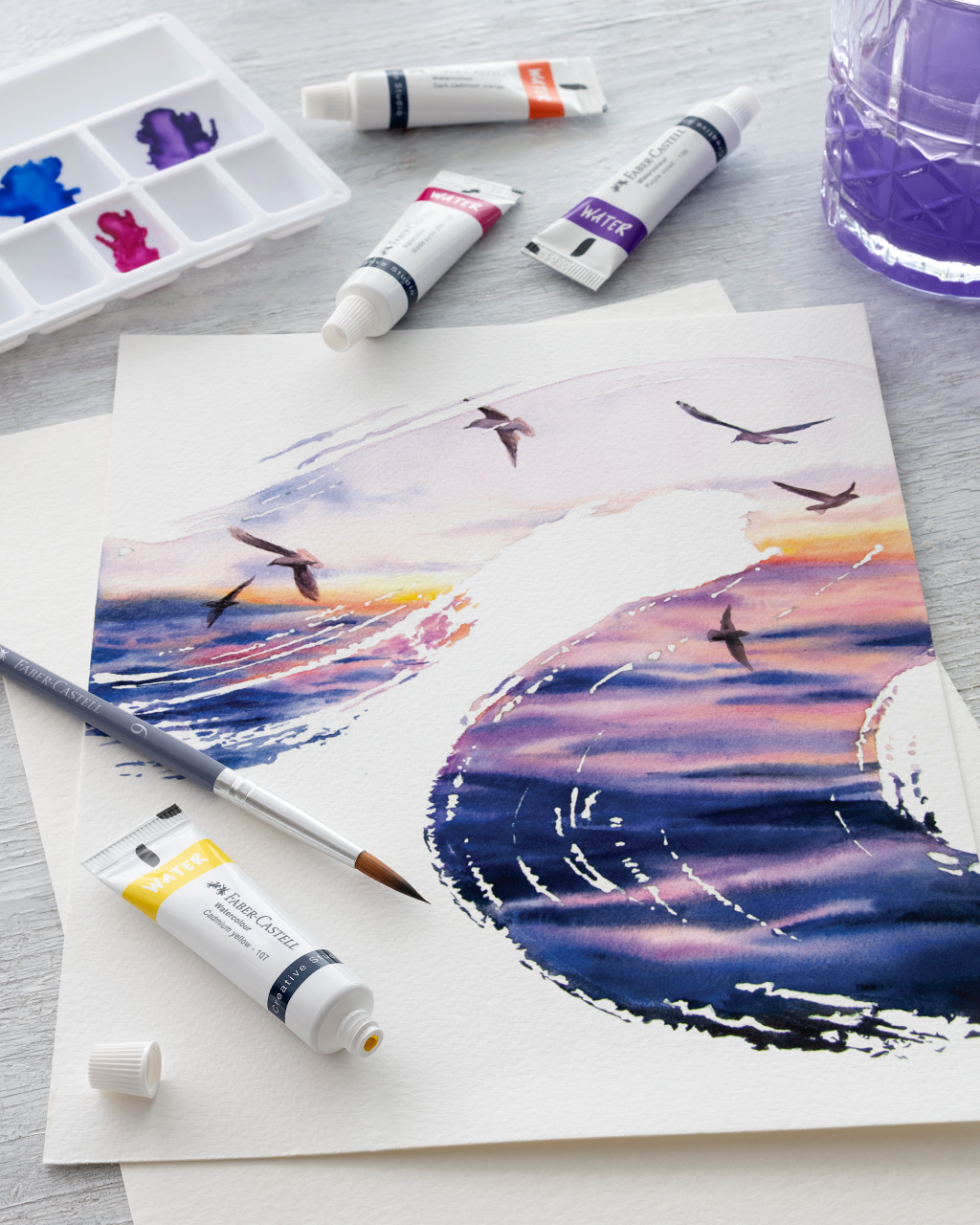 Tempera Acuarele 24 Culori 9ml + Paleta Faber-Castell