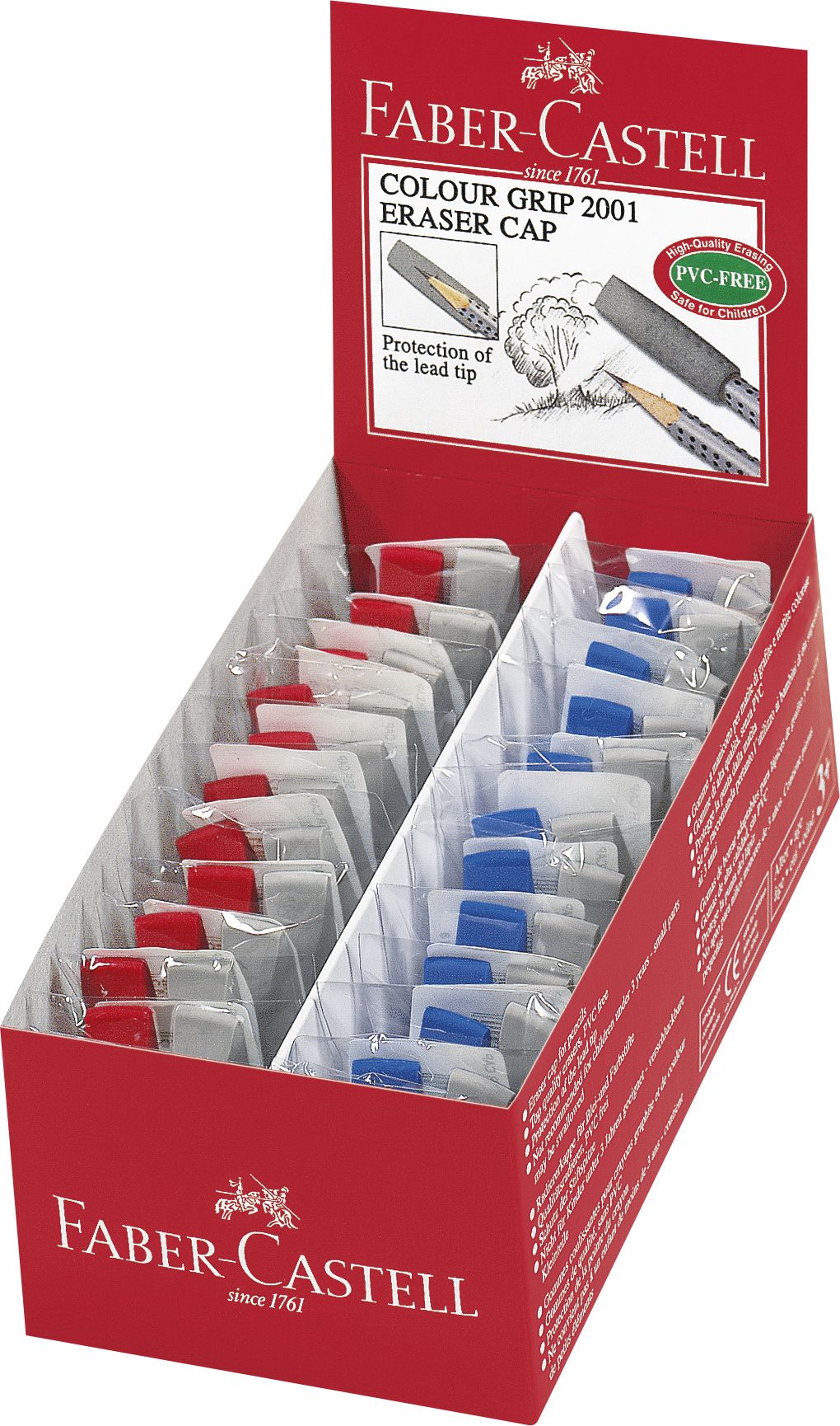 Radiera Capac Grip 2001 Rosie/Albastra 2/Set Faber-Castell
