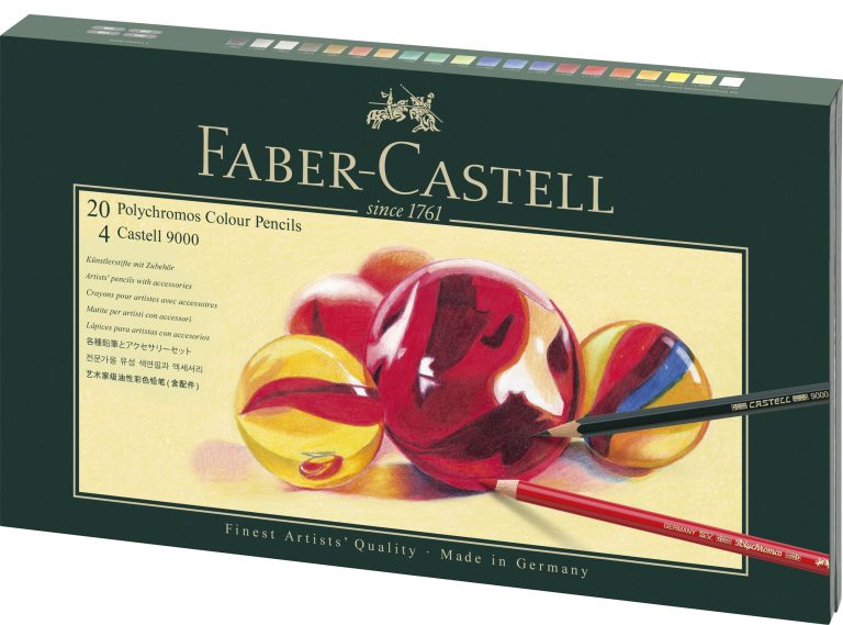 Set Cadou 20 Creioane Colorate Polychromos + 4 Creioane Grafit Castell + Accesorii Faber-Castell