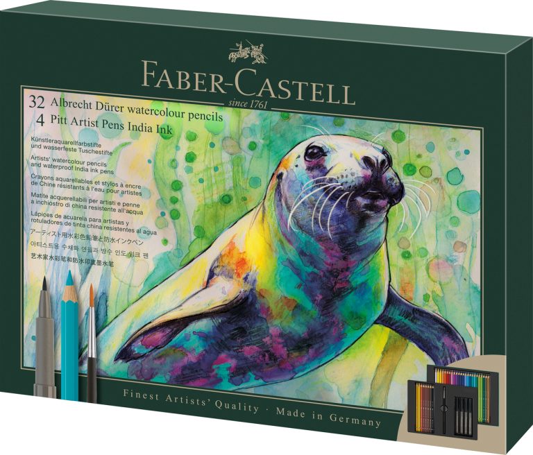 Set Cadou 32 Creioane Colorate A.Durer + 4 Pitt Artist Pen + Pensula Faber-Castell