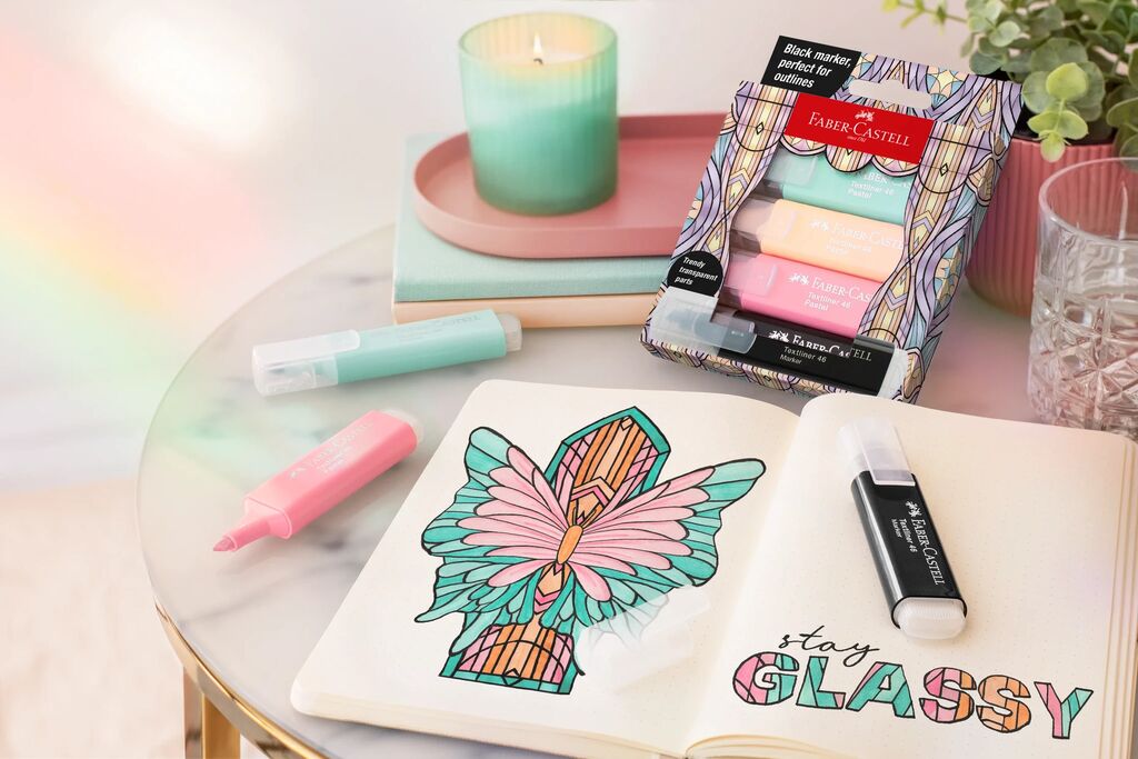 Textmarker Set 4 Pastel Editie Speciala Glassy Faber-Castell