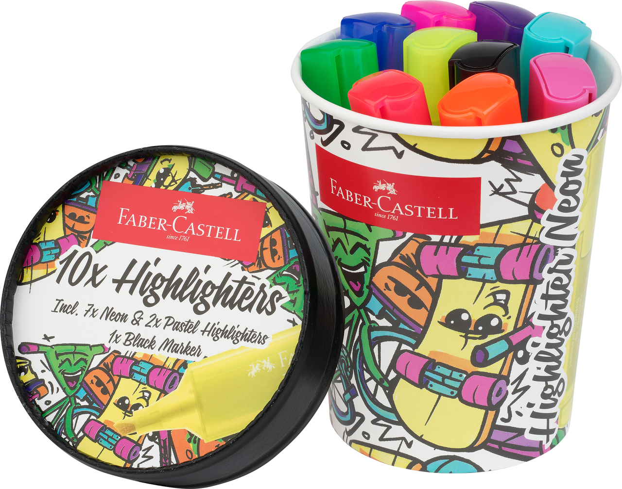 Set 10 Textmarkere Superfluorescente Editie Speciala Cutie Inghetata Faber-Castell