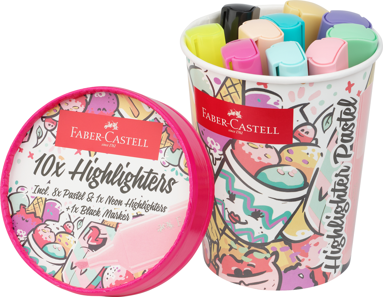 Set 10 Textmarkere Pastel Editie Speciala Cutie Inghetata Faber-Castell