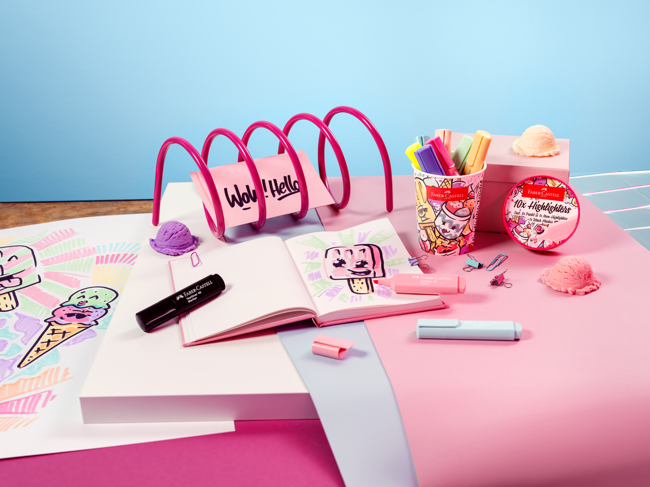 Set 10 Textmarkere Pastel Editie Speciala Cutie Inghetata Faber-Castell
