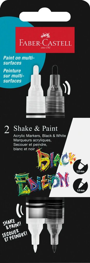 Set 2 Markere Acrilice Shake&Paint Alb-Negru Faber-Castell