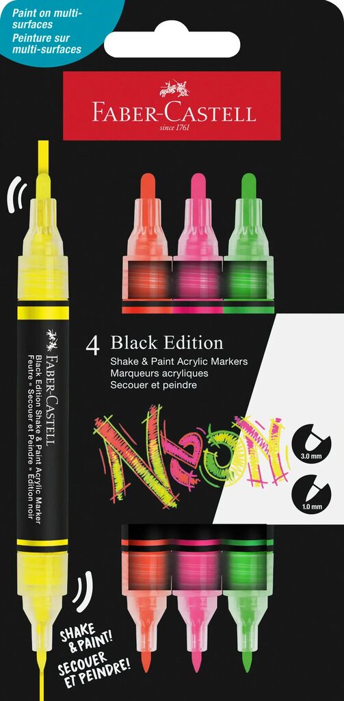 Set 4 Markere Acrilice Shake&Paint Culori Neon Faber-Castell