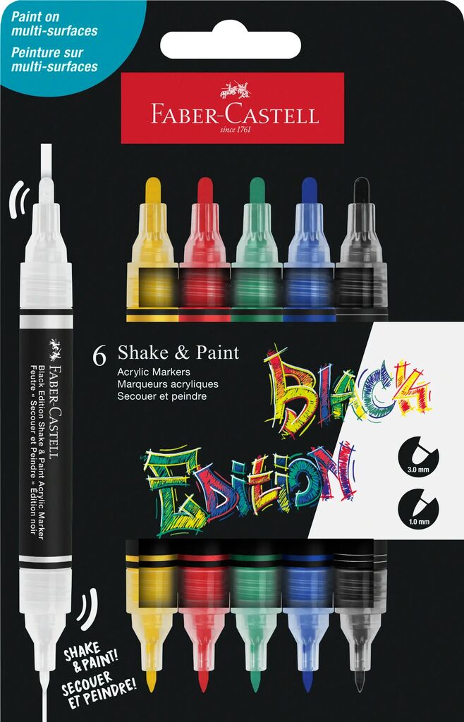 Set 6 Markere Acrilice Shake&Paint Culori Clasice Faber-Castell