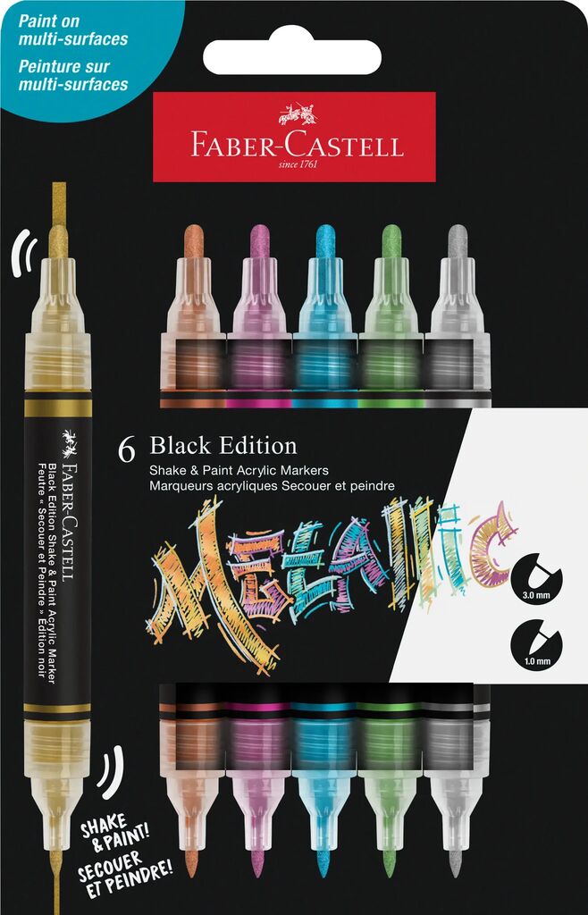 Set 6 Markere Acrilice Shake&Paint Culori Metalizate Faber-Castell