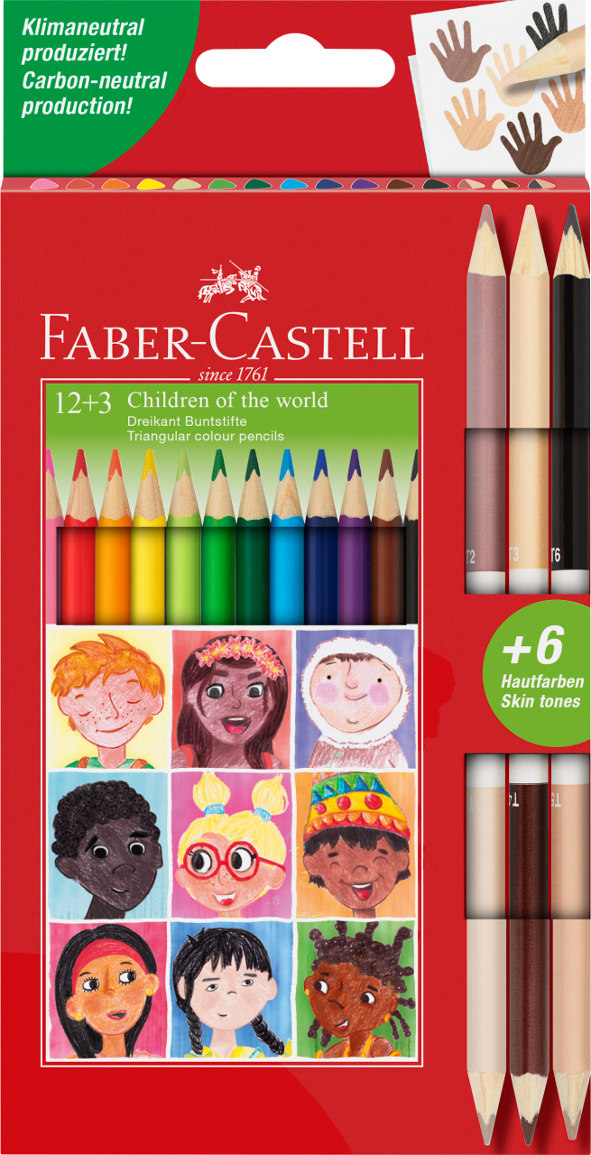 Creioane Colorate 12+3 Cr. Bicolore Piele Children Of The World Faber-Castell