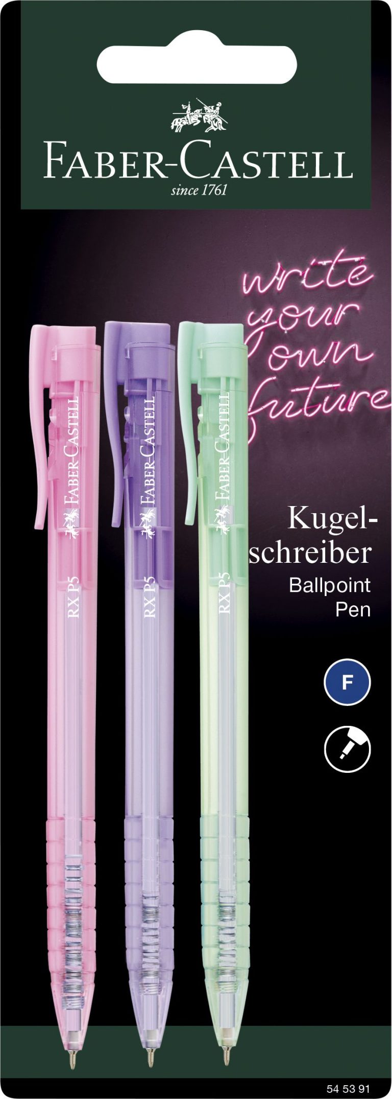 Blister 3 Buc Roller 0.5mm Semi-Gel Cu Mecanism Cul Pastel Mina Albastra Rx5 Faber-Castell