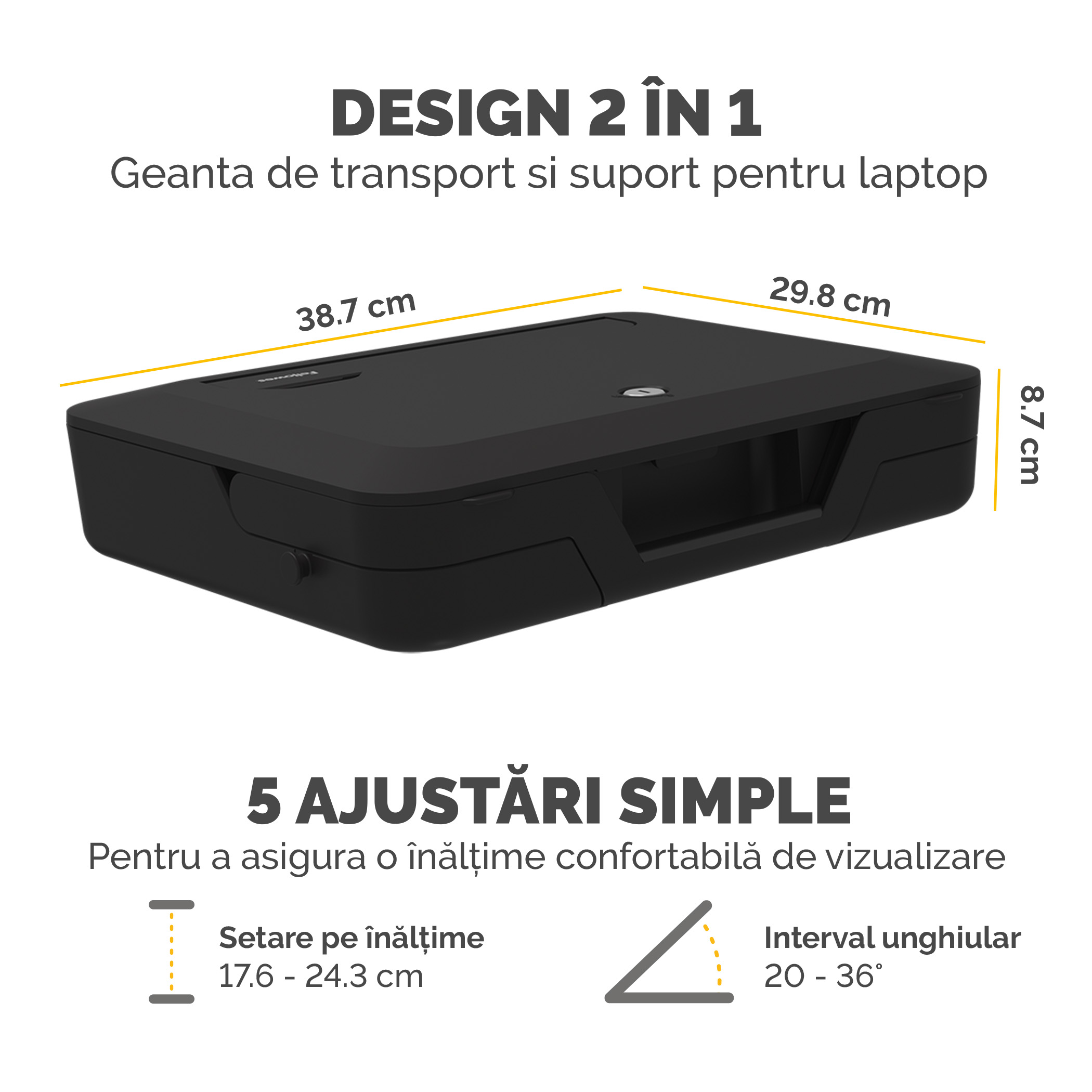 Geanta Laptop Cu Suport Ergonomic Inclus Negru Breyta