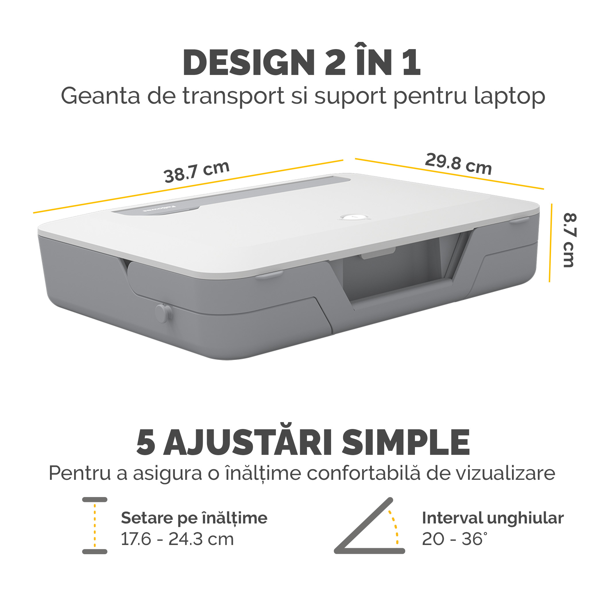 Geanta Laptop Cu Suport Ergonomic Inclus Alba Breyta