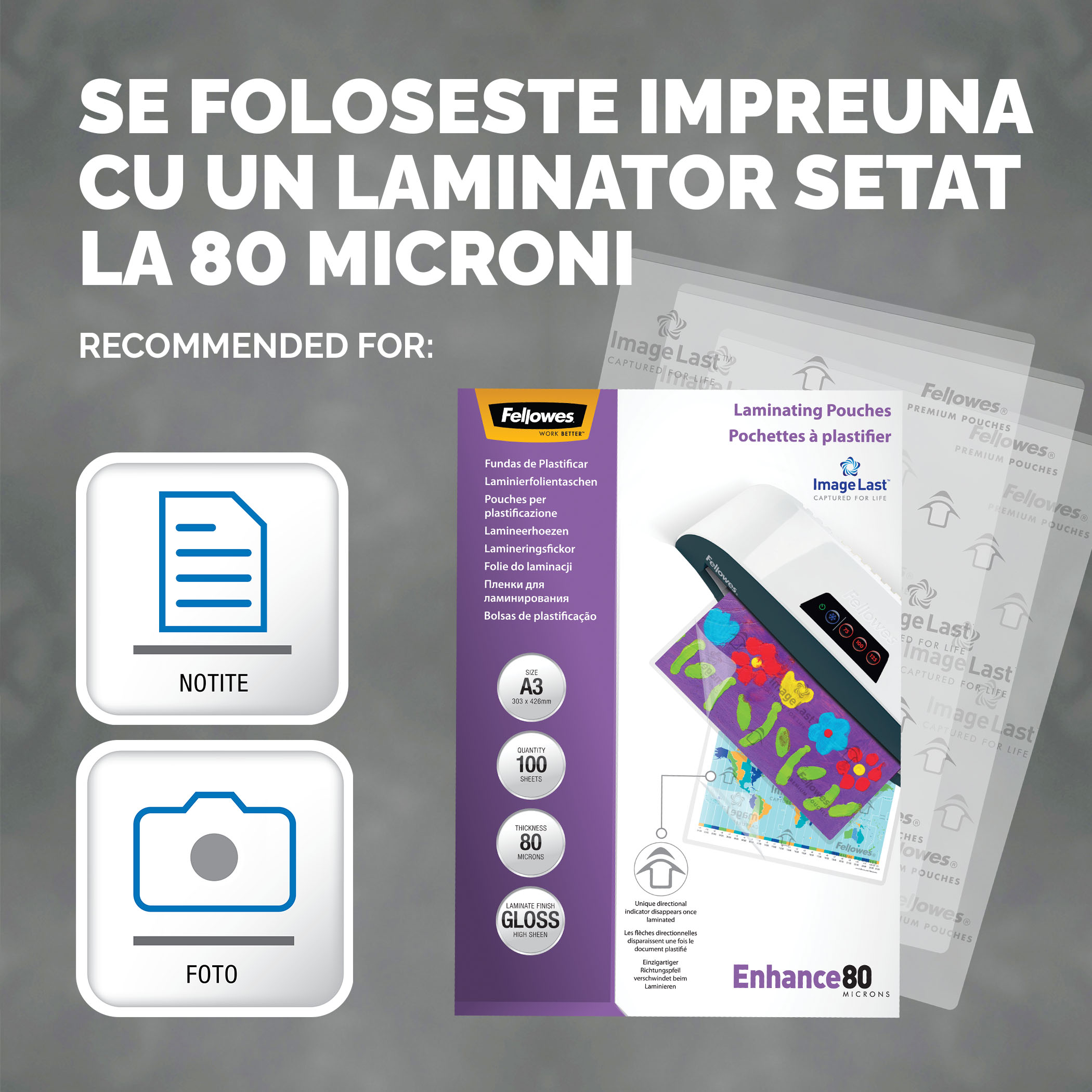 Folie A3 80 Microni 100/Top Fellowes