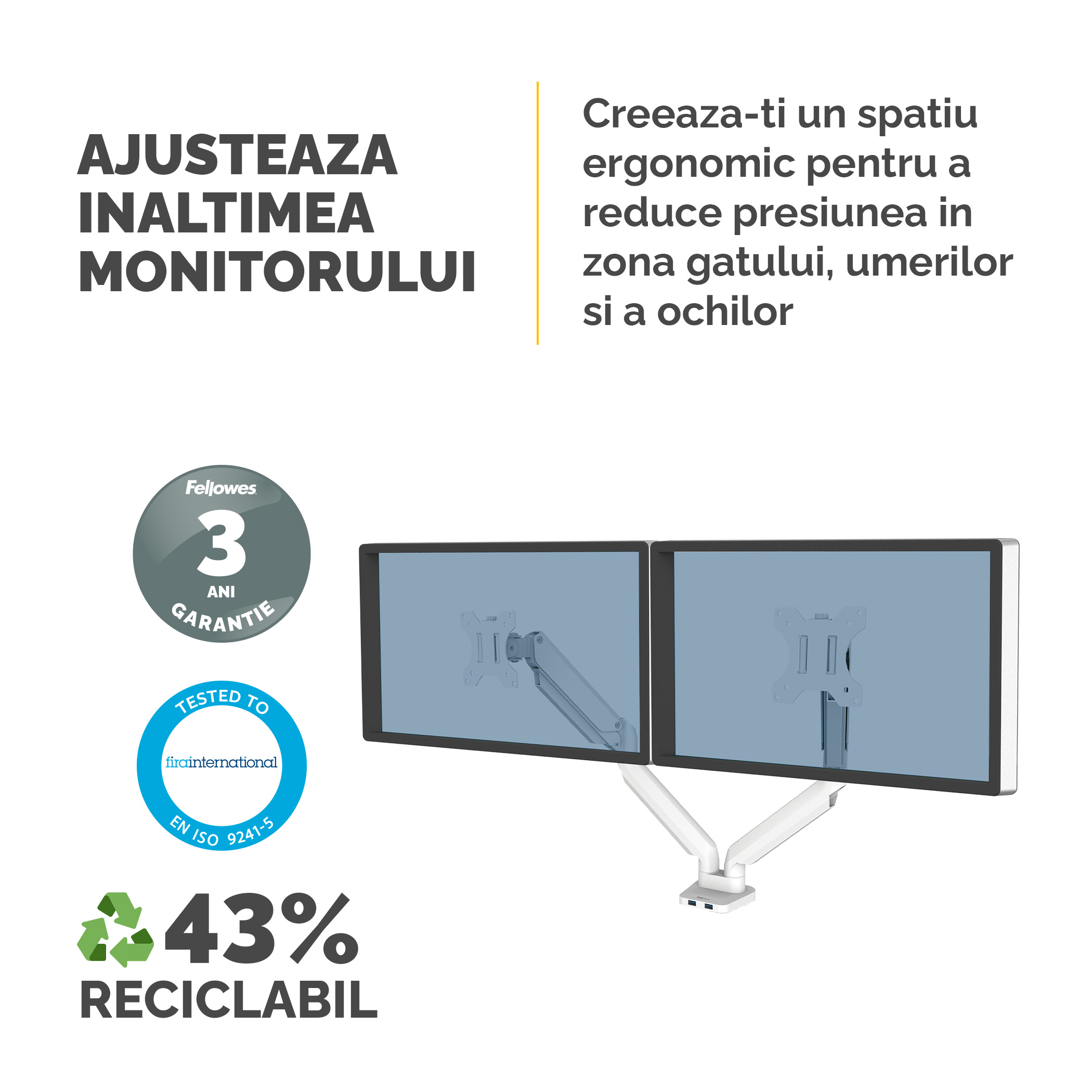 Suport Monitor 2 Brate Alb Platinium Fellowes