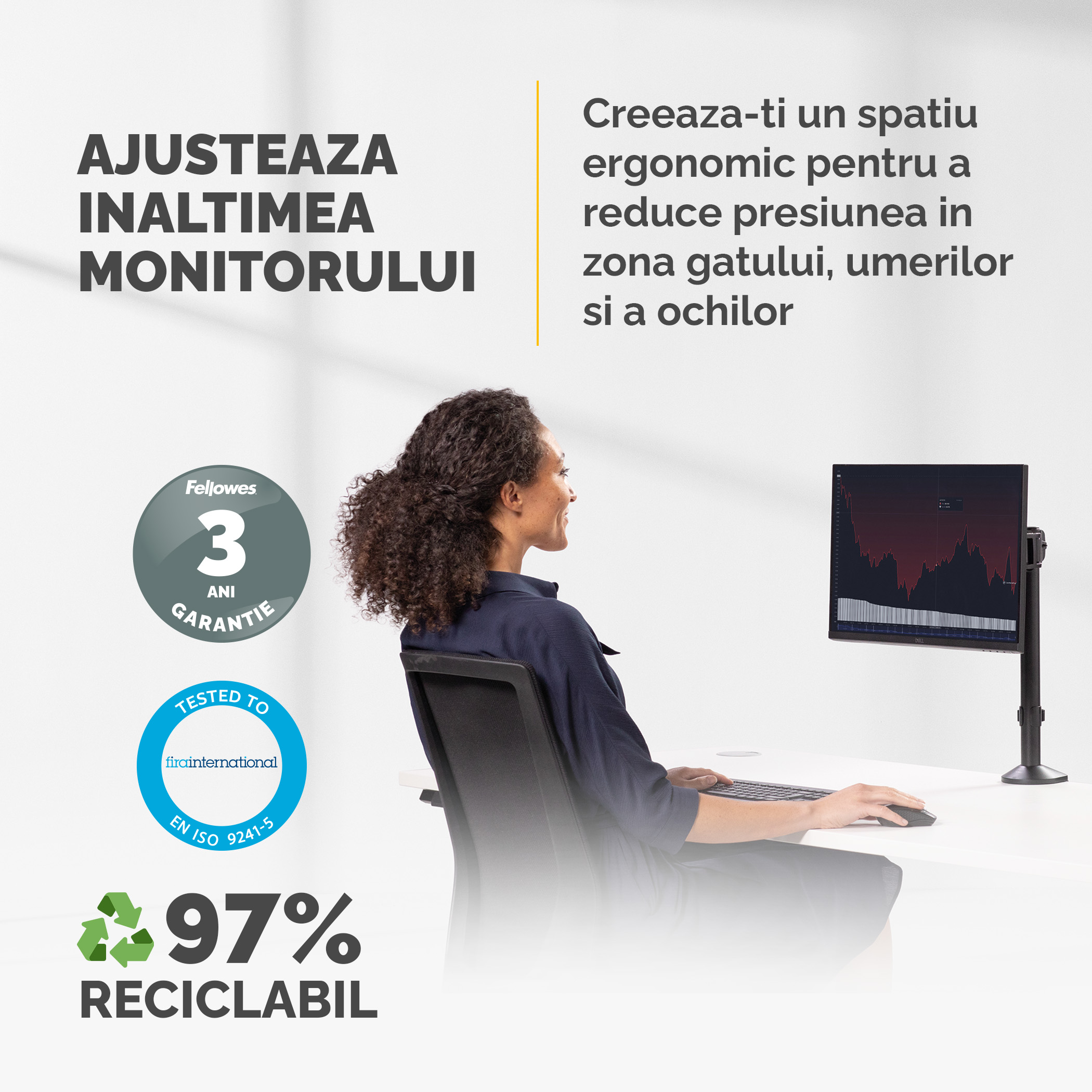 Suport Monitor 1 Brat Reflex Fellowes