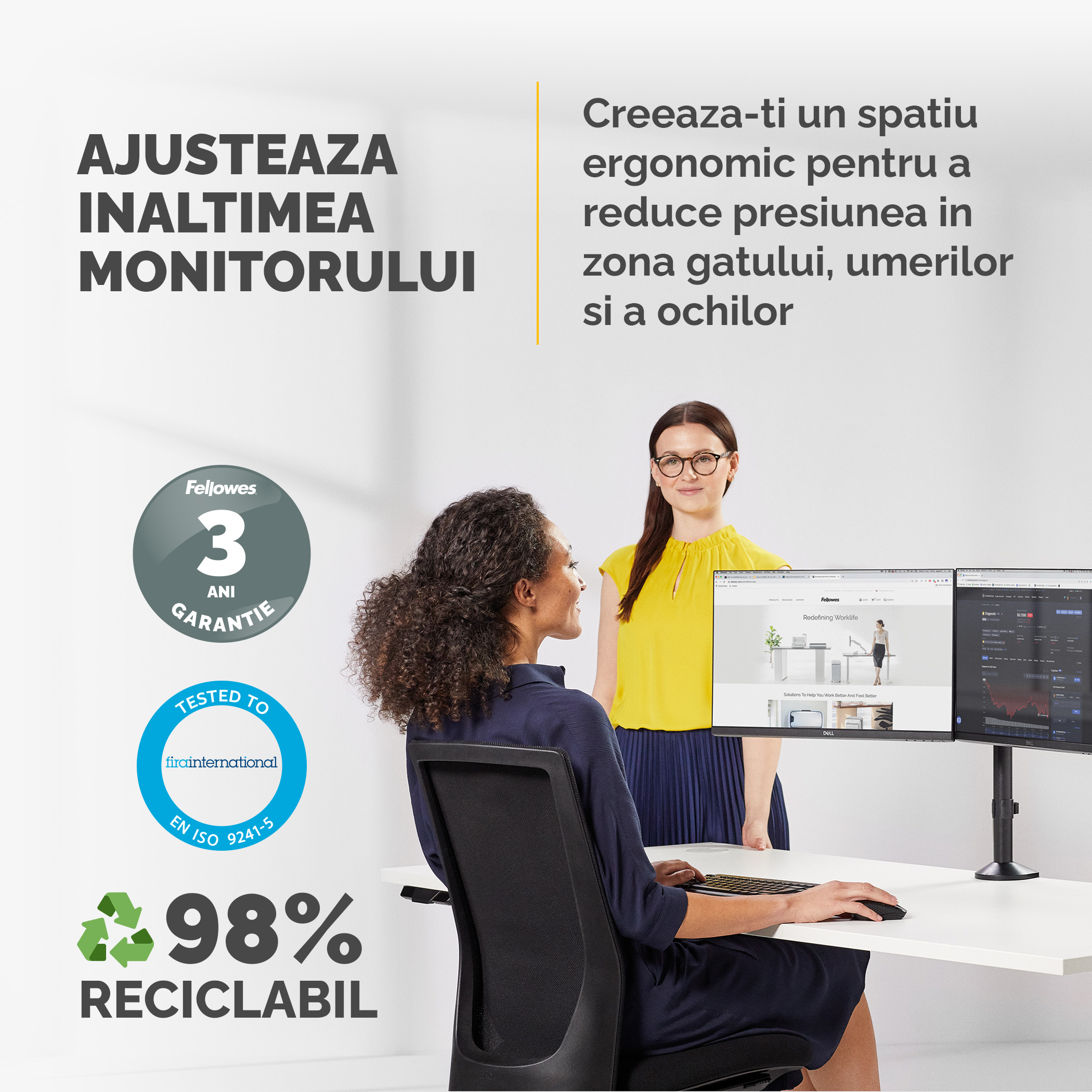 Suport Monitor 2 Brate Reflex Fellowes