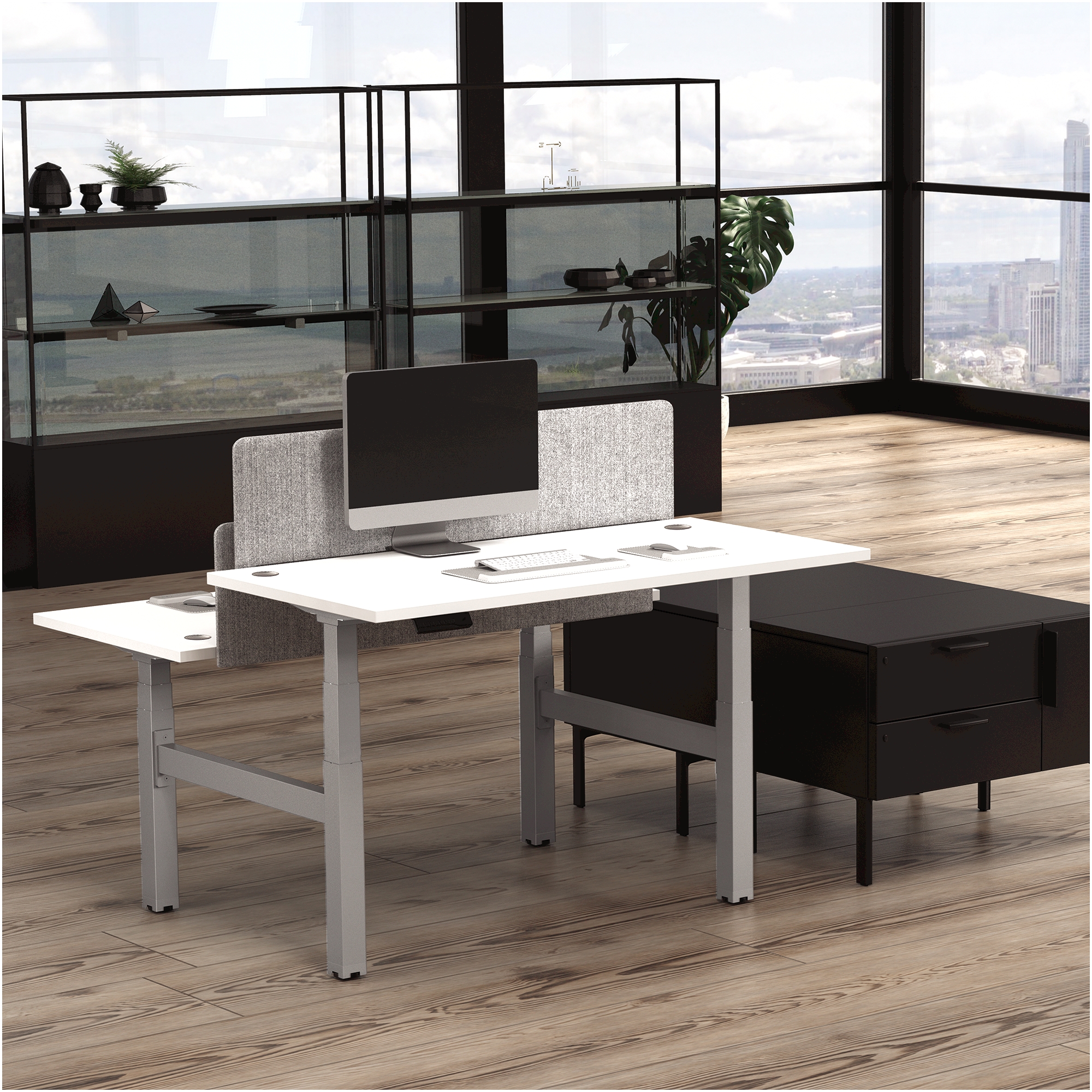 Birou Cu Inaltime Reglabila(Doar Structura) Face To Face Gri Cambio Fellowes