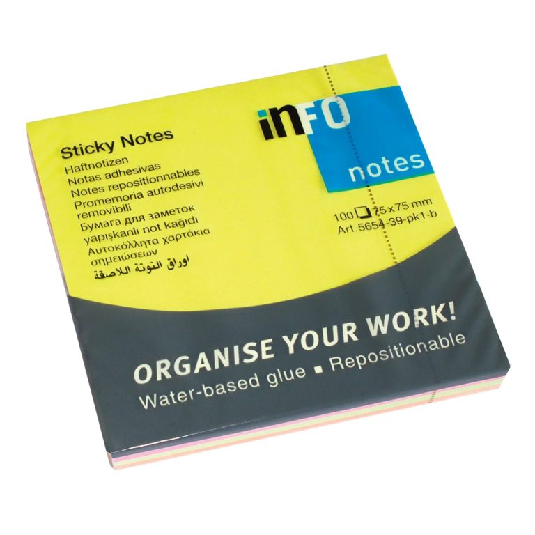 Notes Adeziv 75*75mm 4 Culori Neon 100F Info Notes