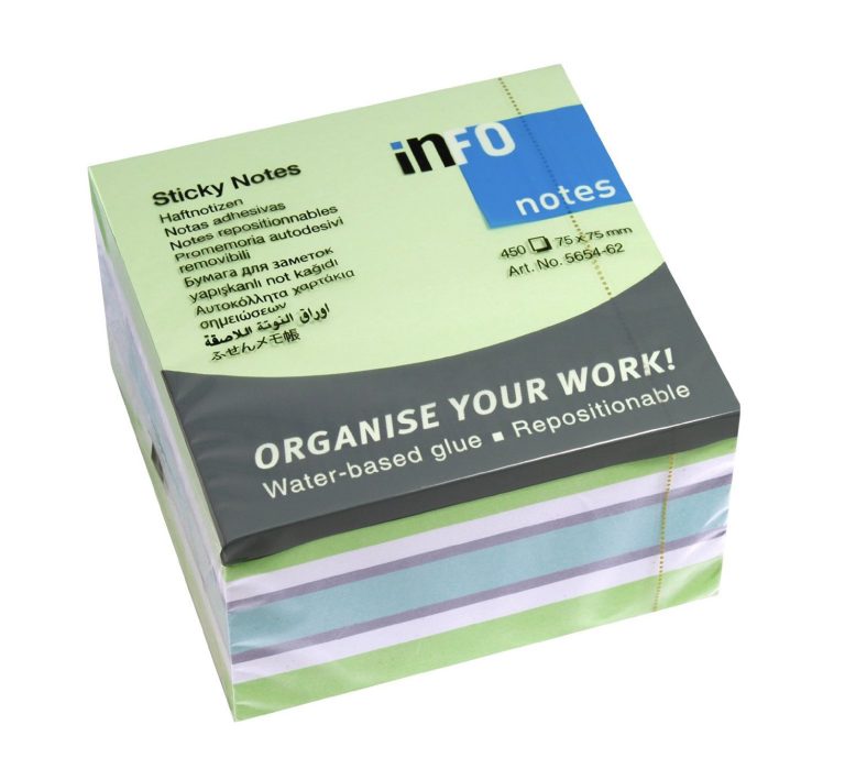 Notes Adeziv 75*75mm Verde Pal-Alb-Violet- Albastru 450F Info No
