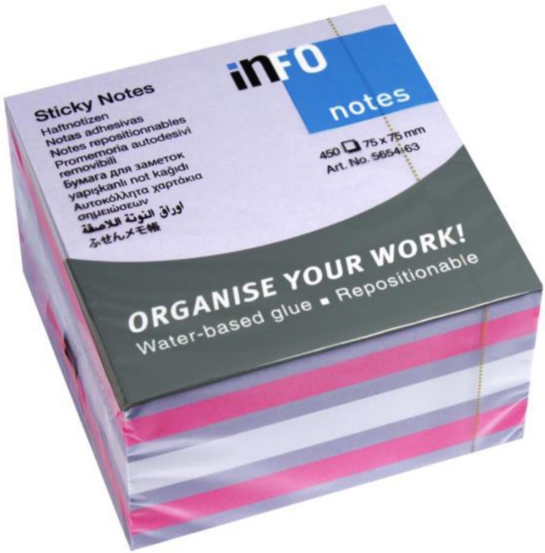 Notes Adeziv 75*75mm Roz-Violet- Alb 450 File Info Notes